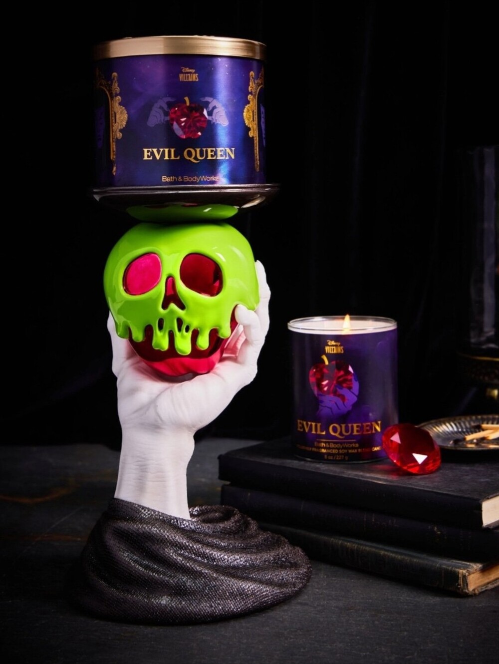 NWT Bath & Body Works Disney Villain Evil Queen Poison Apple 3Wick Candle Holder